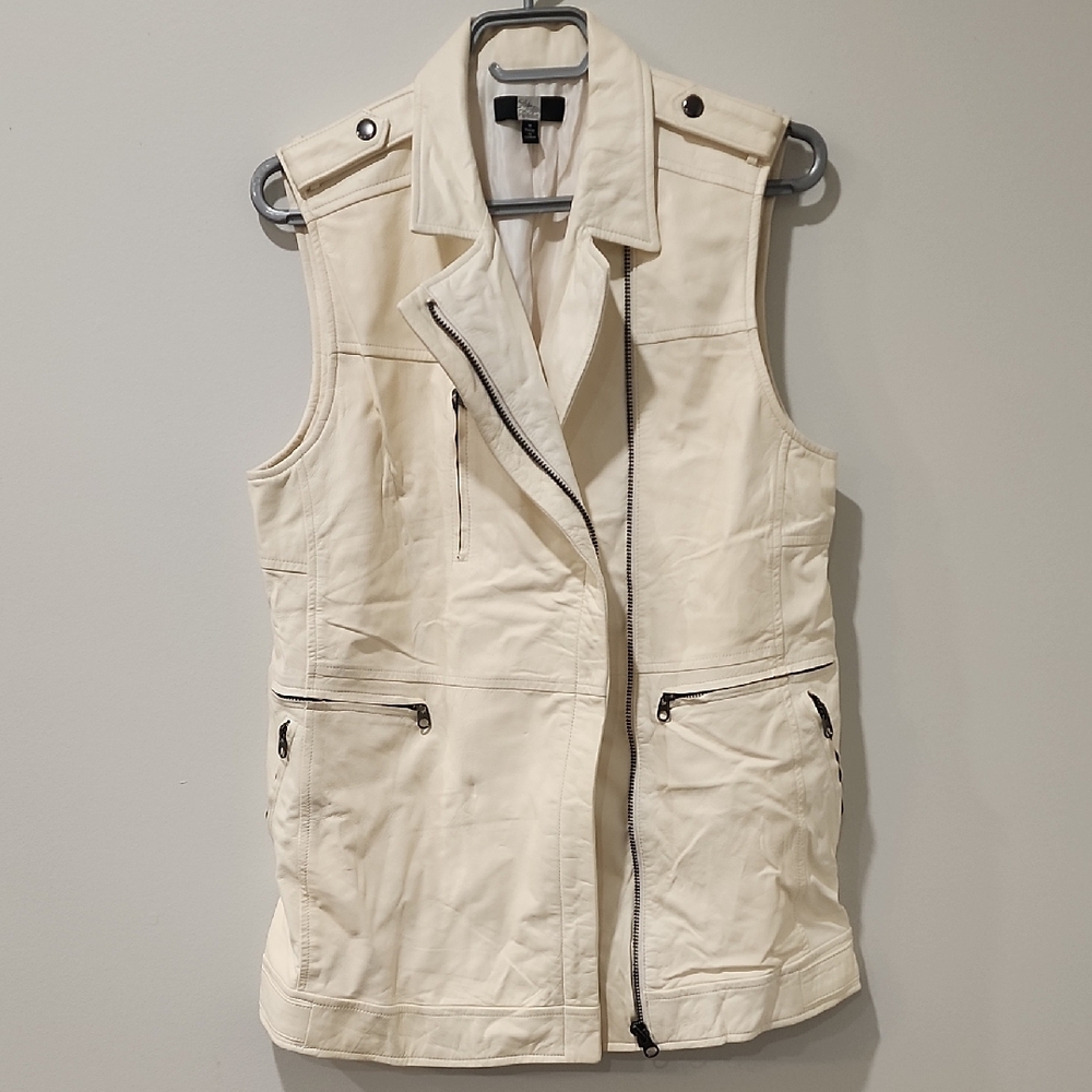 Saks Fifth Avenue Off-White 100% Leather Buttery Soft Vest, Size M